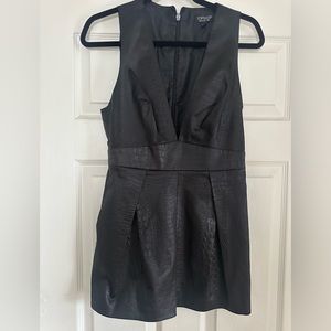 TOPSHOP Size 6 small Romper Black Sleeveless Faux Leather Croc Deep Plunge neck